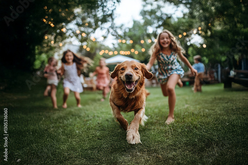 Weekend BBQ with Playful Kids and a Happy Dog
