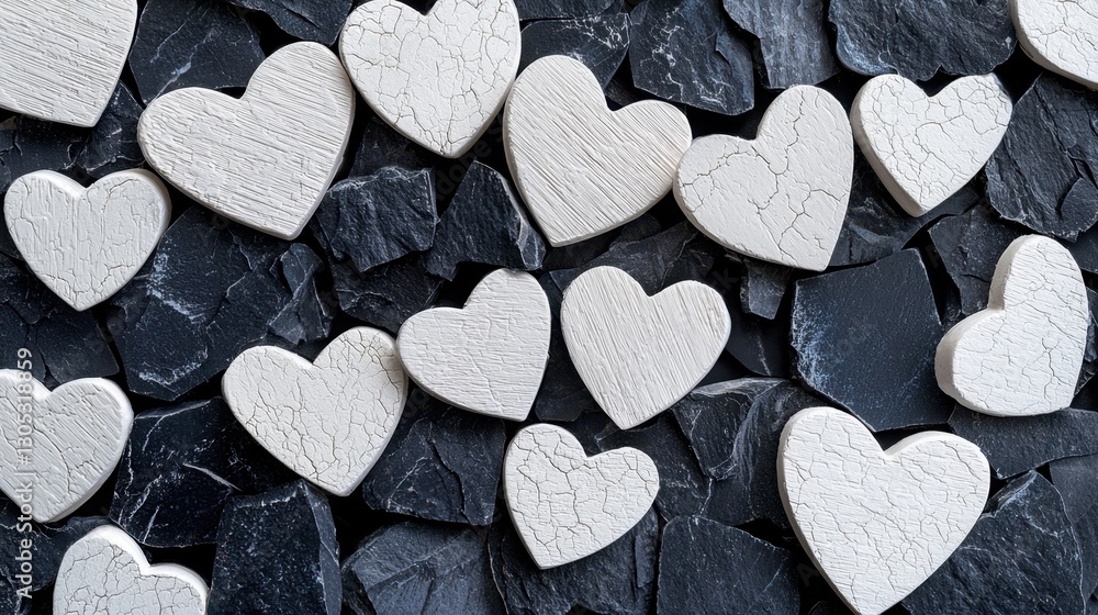 Obraz premium A collection of white hearts are scattered across a black background