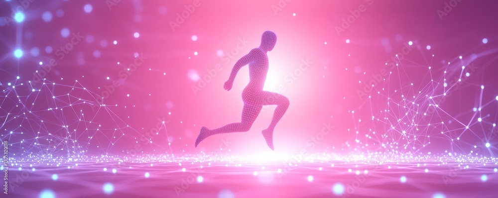 Futuristic runner in a digital world. Futuristic runner in a digital world.