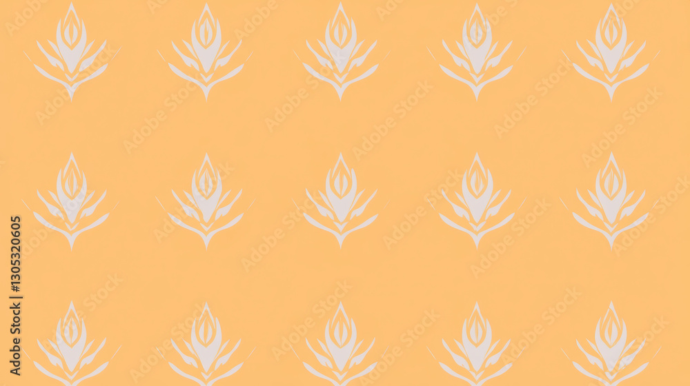 seamless pattern of white geometric floral motifs on vibrant orange background, creating sharp edged and symmetrical design seamless pattern of white geometric floral motifs on vibrant orange background, creating sharp edged and symmetrical design