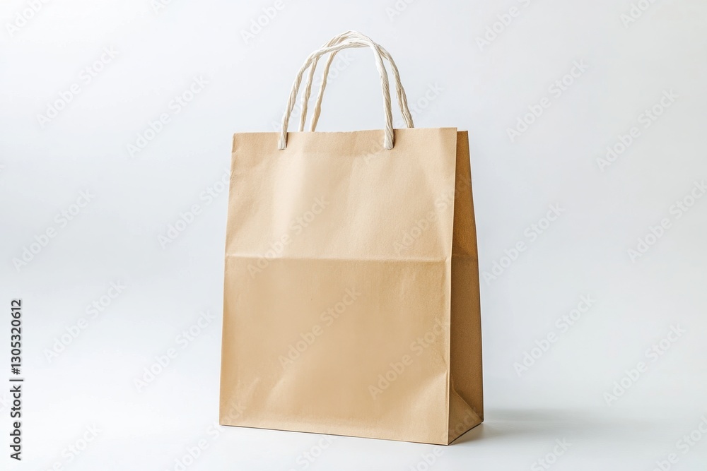 Brown paper shopping bag standing on a plain background highlighting its eco-friendly design and everyday utility Brown paper shopping bag standing on a plain background highlighting its eco-friendly design and everyday utility