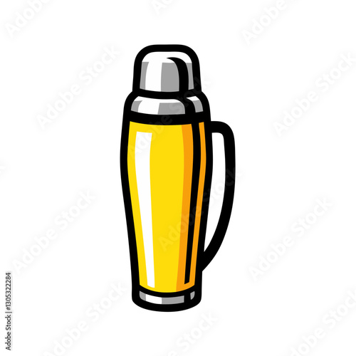 Yellow thermos with metallic lid on white background