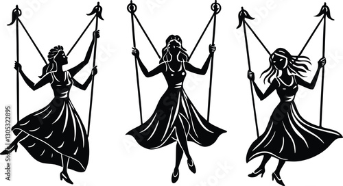 Swinging Girl Silhouette Art Set