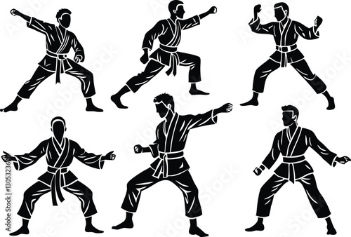  Martial Arts Group Pose Vector