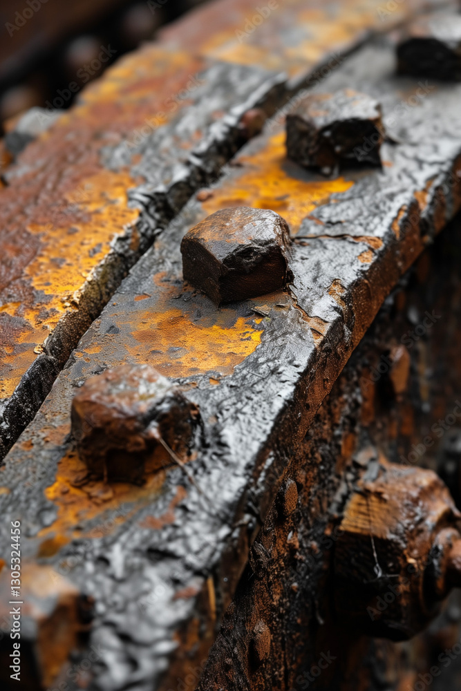 Close-up of rusted metal bolts with grease Close-up of rusted metal bolts with grease