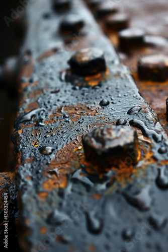 Wallpaper Mural Close-up of wet rusty bolts on metal surface Torontodigital.ca