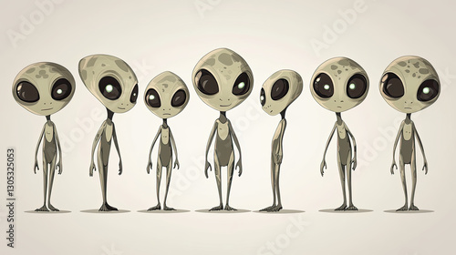 Adorable alien creatures in various poses showcasing unique expressions
