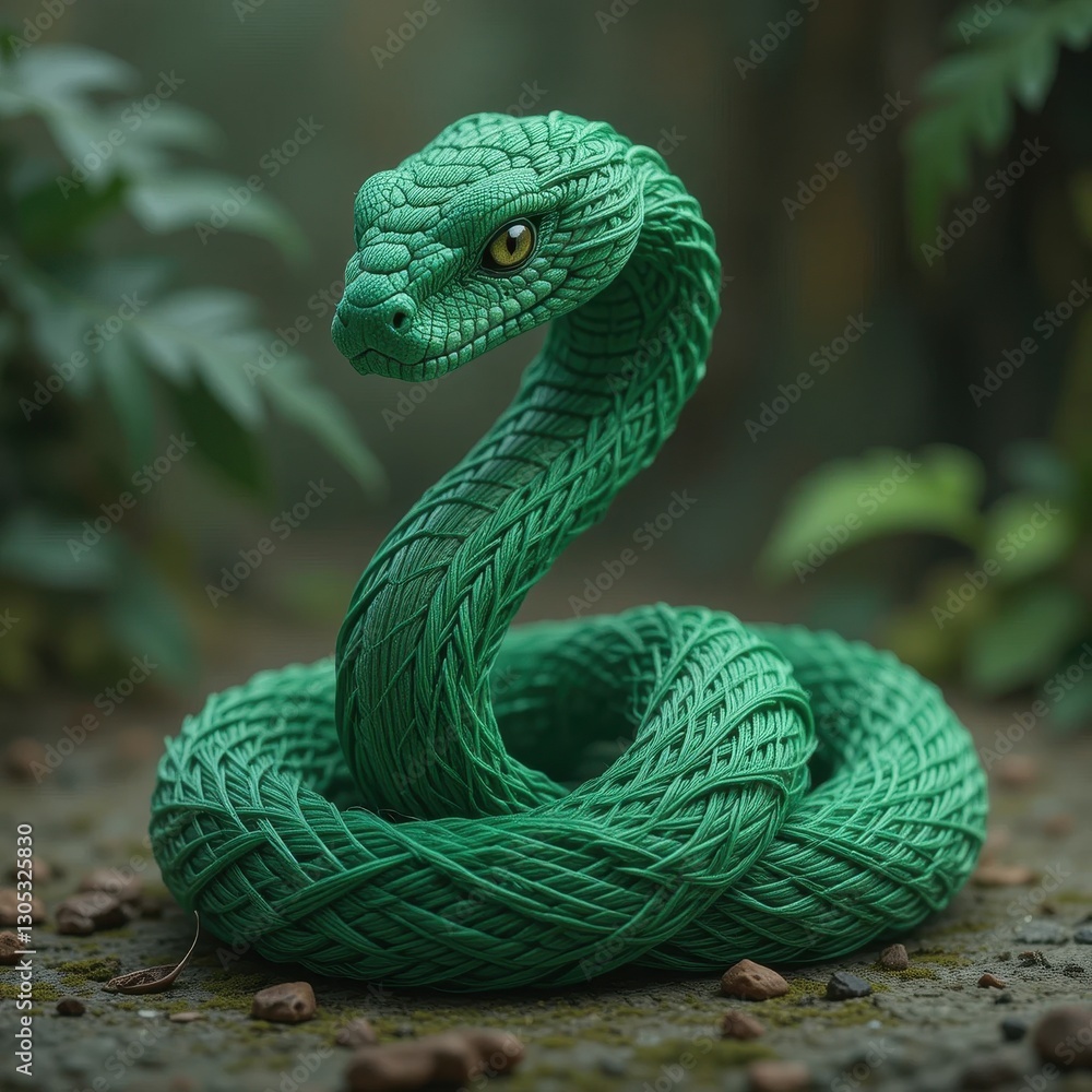 Fototapeta premium Intricate Green Snake Figurine Art Close Up Detailed Craftwork