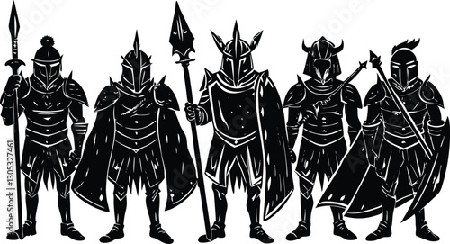 Knights in Armor with Spears and Swords Silhouette Collection for Medieval and Fantasy Artworks