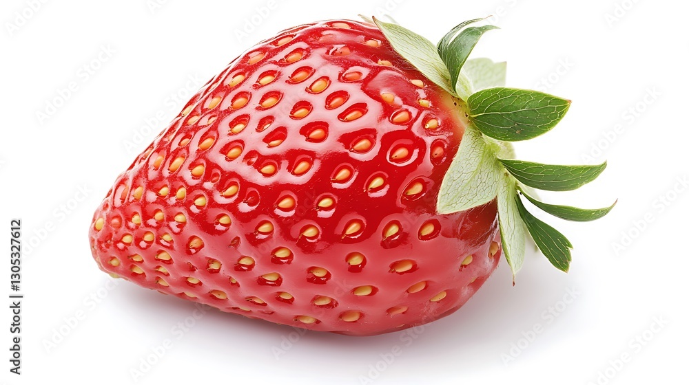 Single ripe strawberry on white; isolated for menu, packaging, ingredient Single ripe strawberry on white; isolated for menu, packaging, ingredient