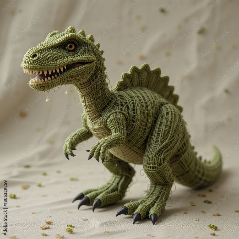 Fototapeta premium Adorable Knitted Dinosaur Toy Posing Gracefully Perfect for Kids Room Decor