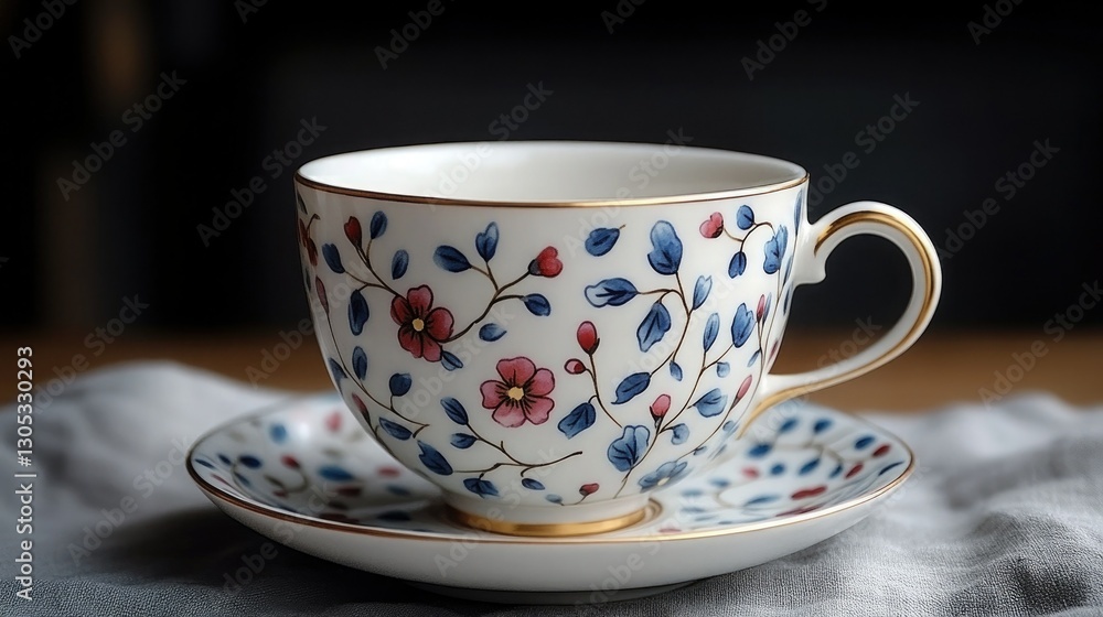 Fototapeta premium A delicate porcelain teacup with floral patterns on white
