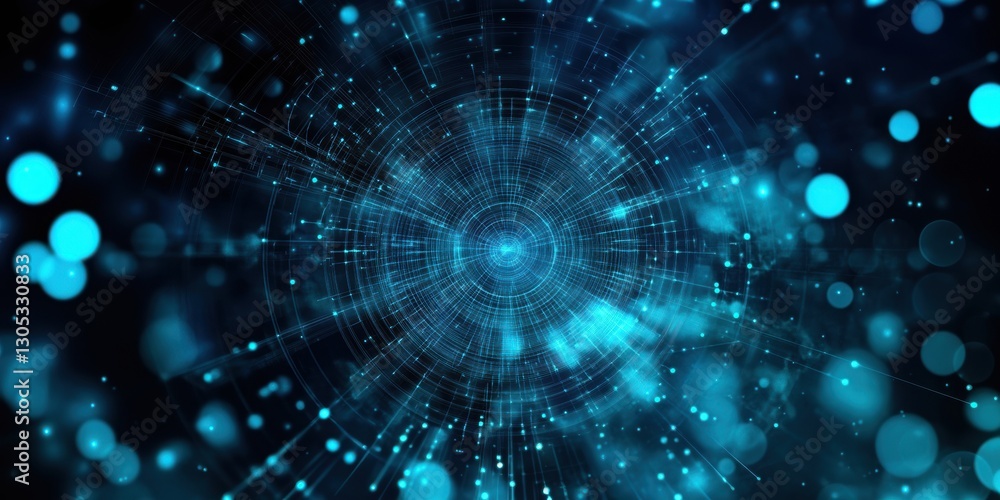 Obraz premium A futuristic digital background with glowing blue matrix-style code streaming down in a cyberpunk aesthetic.