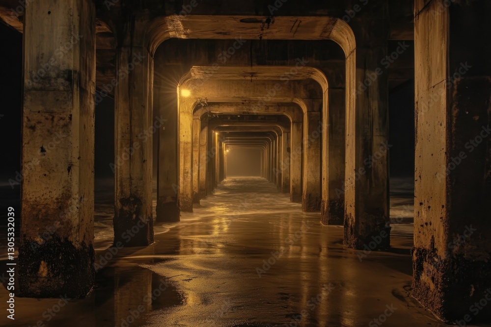 Obraz premium Manhattan Beach Pier at Night. Twilight Light on California Coastline