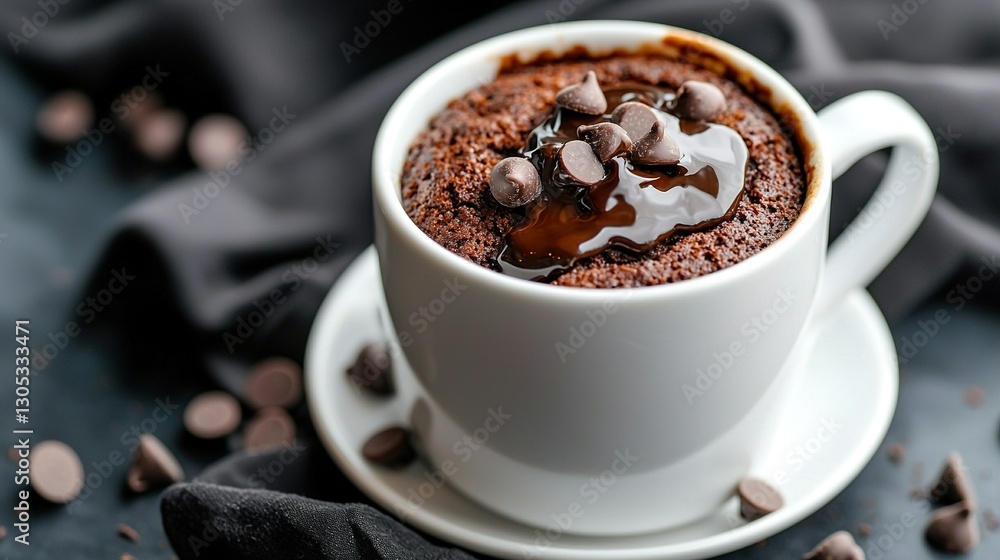 a close-up cup of steaming hot chocolate, adorned with chocolate chips, served on a saucer alongside a neatly placed napkin a close-up cup of steaming hot chocolate, adorned with chocolate chips, served on a saucer alongside a neatly placed napkin