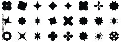 Brutalist abstract geometric shapes and grids. Brutal contemporary figure star oval spiral flower and other primitive elements. Swiss design aesthetic. Bauhaus memphis design. Vector illustration.