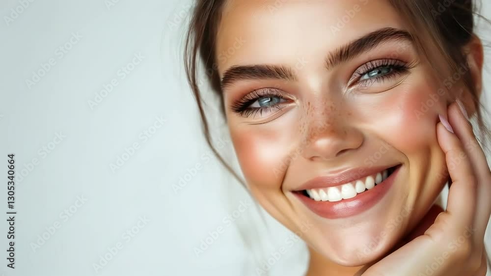Elegant Beauty Portrait with Freckles and Blue Eyes Elegant Beauty Portrait with Freckles and Blue Eyes