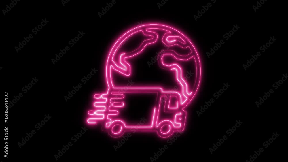 Glowing neon global shipping icon isolated on black background. HD Video motion graphic animation icon Glowing neon global shipping icon isolated on black background. HD Video motion graphic animation icon