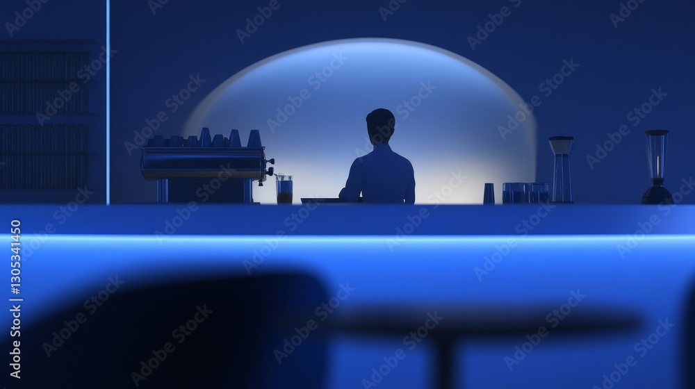 Fototapeta premium Silhouette of a bartender in a stylish bar.