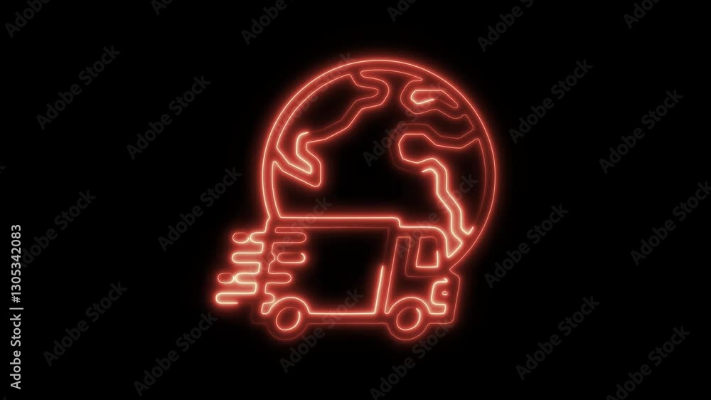 Glowing neon global shipping icon isolated on black background. HD Video motion graphic animation icon Glowing neon global shipping icon isolated on black background. HD Video motion graphic animation icon