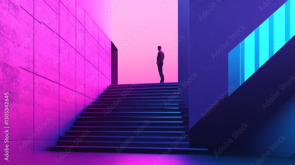 Silhouette of a person in a colorful setting.