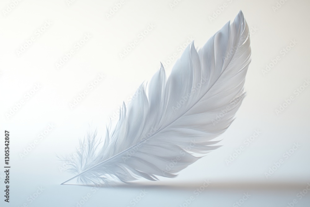 Obraz premium Single White Feather on White Background