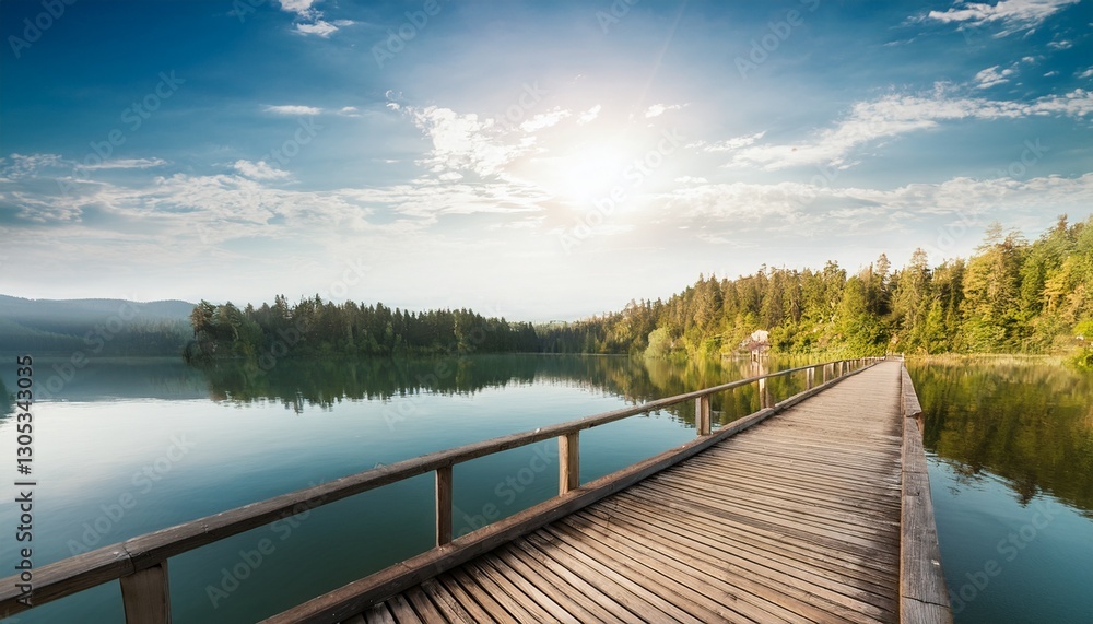 Obraz premium wooden bridge on the lake wooden pier landscape