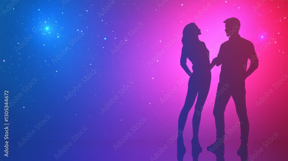 Silhouetted couple against vibrant background. Silhouetted couple against vibrant background.