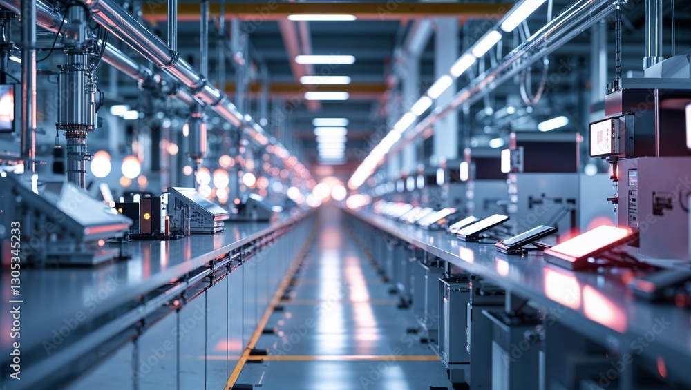 Industrial manufacturing facility showcasing automated assembly line with advanced technologies in operation during daytime Industrial manufacturing facility showcasing automated assembly line with advanced technologies in operation during daytime