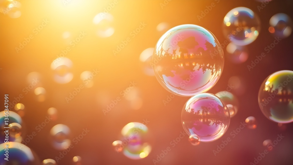 A photograph of a cluster of soap bubbles floating in the air, illuminated by a bright, golden light. A photograph of a cluster of soap bubbles floating in the air, illuminated by a bright, golden light.