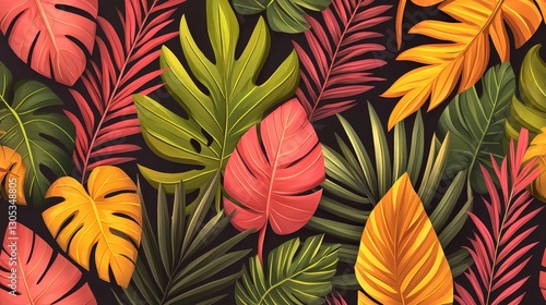 Wallpaper Mural Vibrant Tropical Leaf Wallpaper: Exotic Monstera & Palm Design Torontodigital.ca