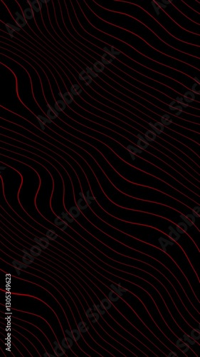 Abstract Black and red wavy pattern with intricate lines, monochrome minimalist Design