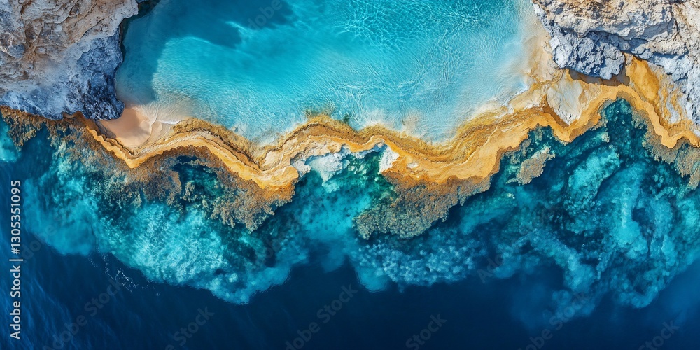 Aerial view showcasing the mesmerizing turquoise waters and coastal scenery Aerial view showcasing the mesmerizing turquoise waters and coastal scenery