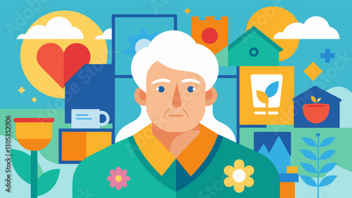 The walls of a nursing home are adorned with a collection of digital art pieces all created by residents whose passion and creativity remain evergreen in their silver years.. Vector illustration