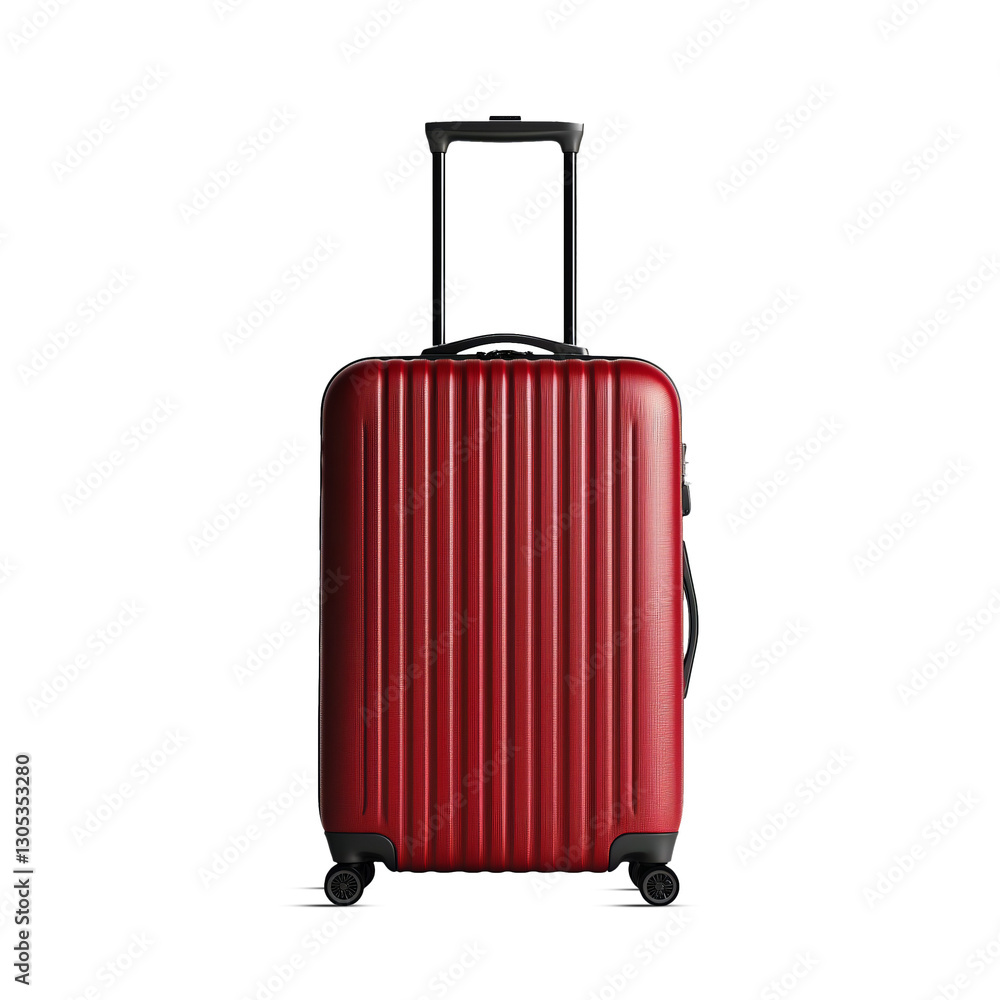 Bright Red Travel suitcase with spinner wheels, lightweight hard shell design and retractable handle Isolated on White representing modern travel gear and convenience for vacations and business trips Bright Red Travel suitcase with spinner wheels, lightweight hard shell design and retractable handle Isolated on White representing modern travel gear and convenience for vacations and business trips