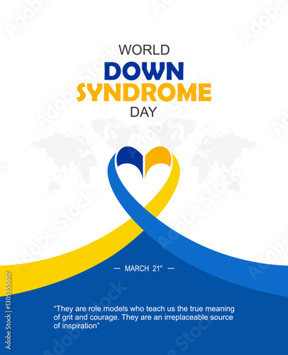 World down syndrome day. 21 march. background design. Yellow and blue typography Vector illustration. Lots of Socks and Realistic ribbon banner, cards, prints, social media, poster design.