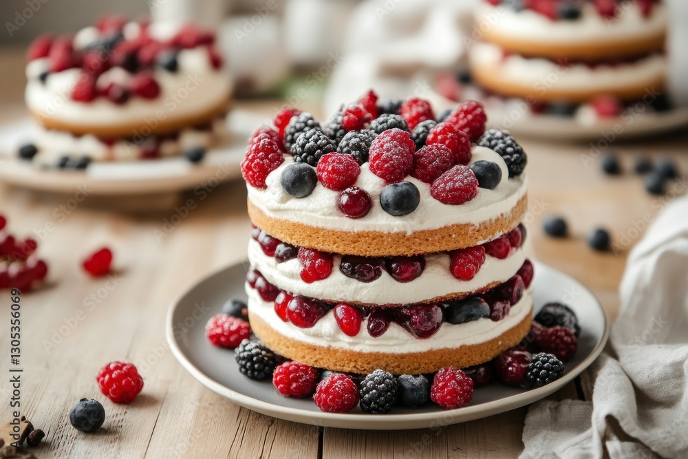 custom made wallpaper toronto digitalBerry Layer Cake with Fresh Cream and Fruits Dessert Presentation