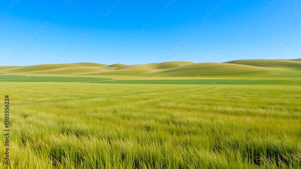 Expansive green fields stretch beneath a clear blue sky, creating a serene landscape that embodies the tranquility and beauty of nature in a rural setting. Expansive green fields stretch beneath a clear blue sky, creating a serene landscape that embodies the tranquility and beauty of nature in a rural setting.