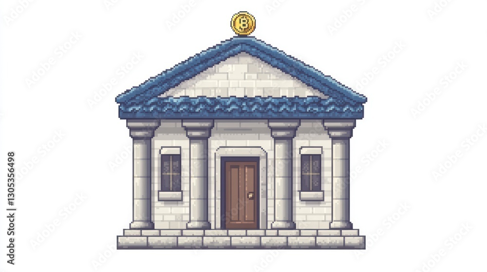 Obraz premium Pixelated ancient building with coin