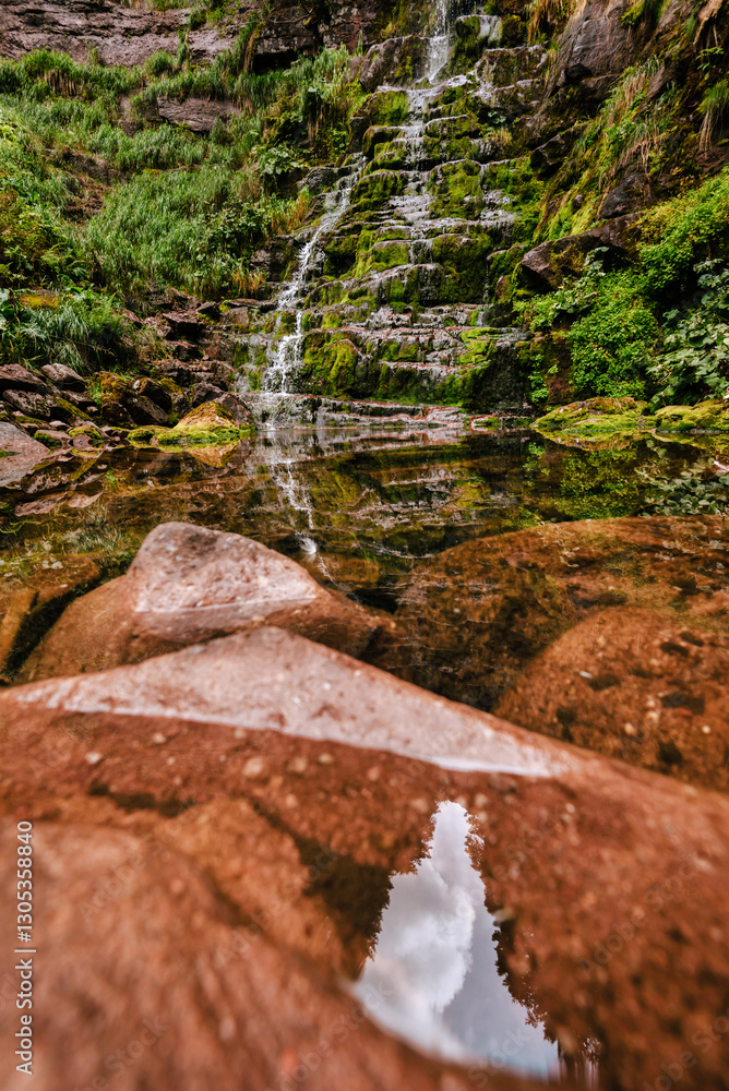 Cascade Waterfall Tri Kladenca in Mountain Forest