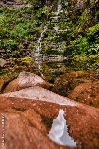 Obraz na płótnie Cascade Waterfall Tri Kladenca in Mountain Forest w salonie