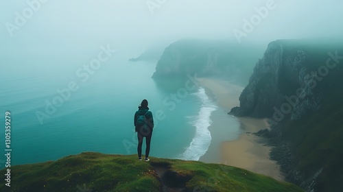 Wallpaper Mural Hiker Overlooks Foggy Coastline Torontodigital.ca