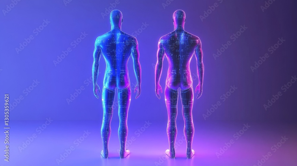 Two digital human figures in vivid colors. Two digital human figures in vivid colors.