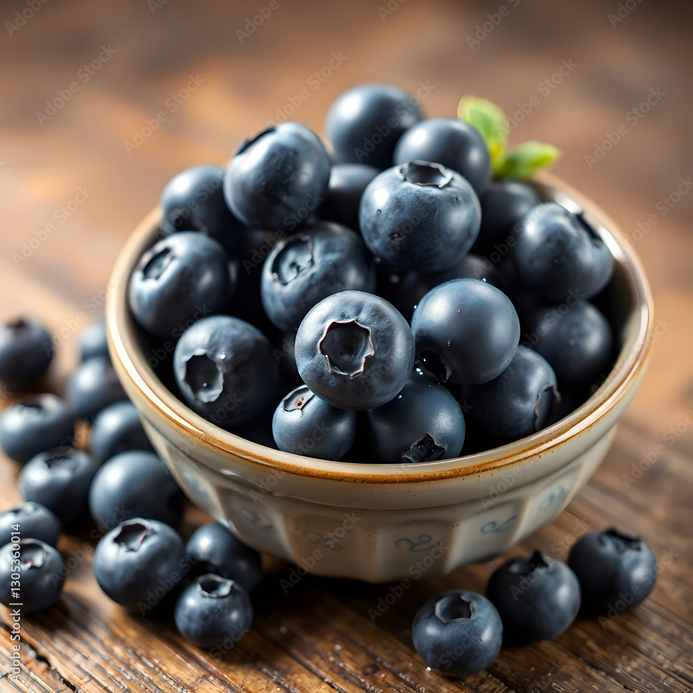 A bowl with bluberries on the rustic table A bowl with bluberries on the rustic table