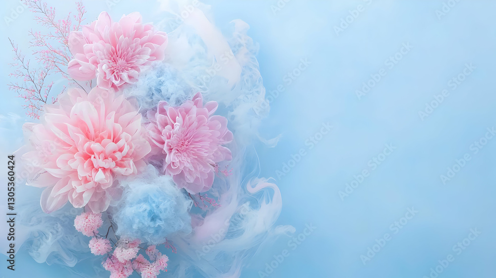 Fototapeta premium Soft Pink and Blue Floral Arrangement with Dreamy Background