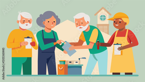 Seniors learn the basics of home repairs at the DIY Workshop from fixing leaky faucets to patching drywall.. Vector illustration