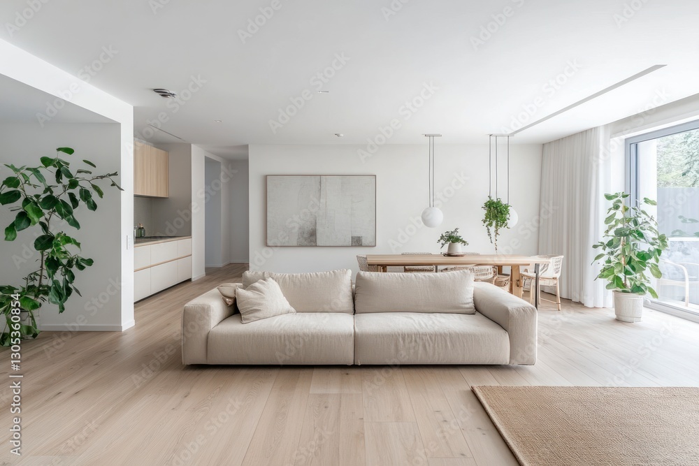 Living Room Design with Modern Sofa and Plants in Minimalist Interior Living Room Design with Modern Sofa and Plants in Minimalist Interior