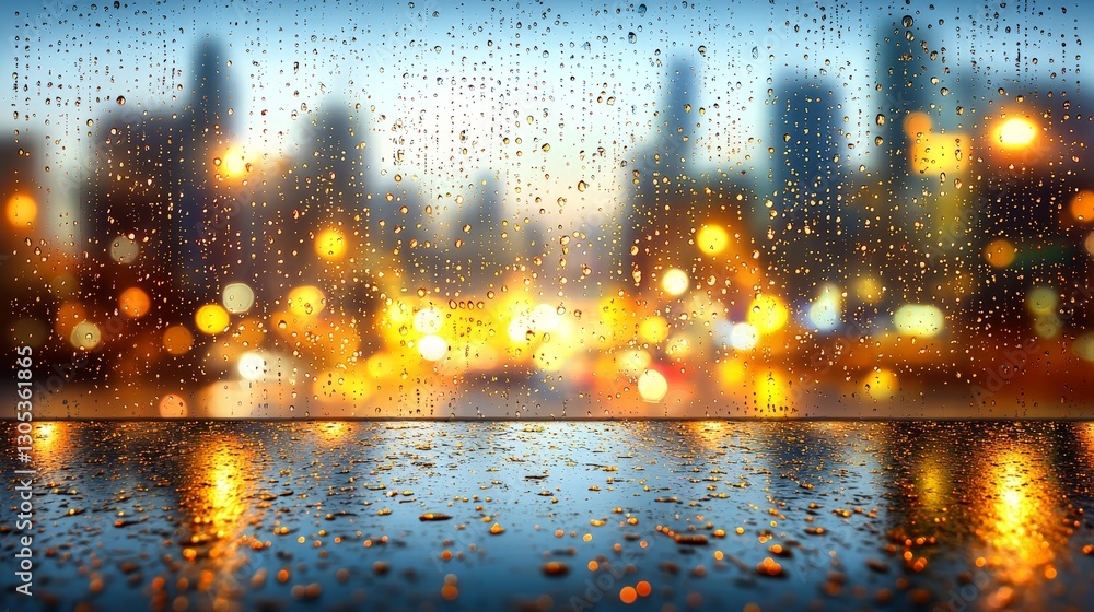 Obraz premium Rainy City Night: Stunning Bokeh Lights & Water Drops Wallpaper