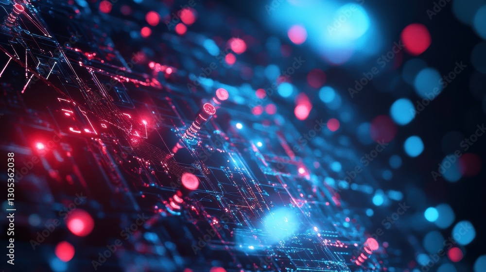 Fototapeta premium Advanced AI Quantum Computing System with Glowing Data