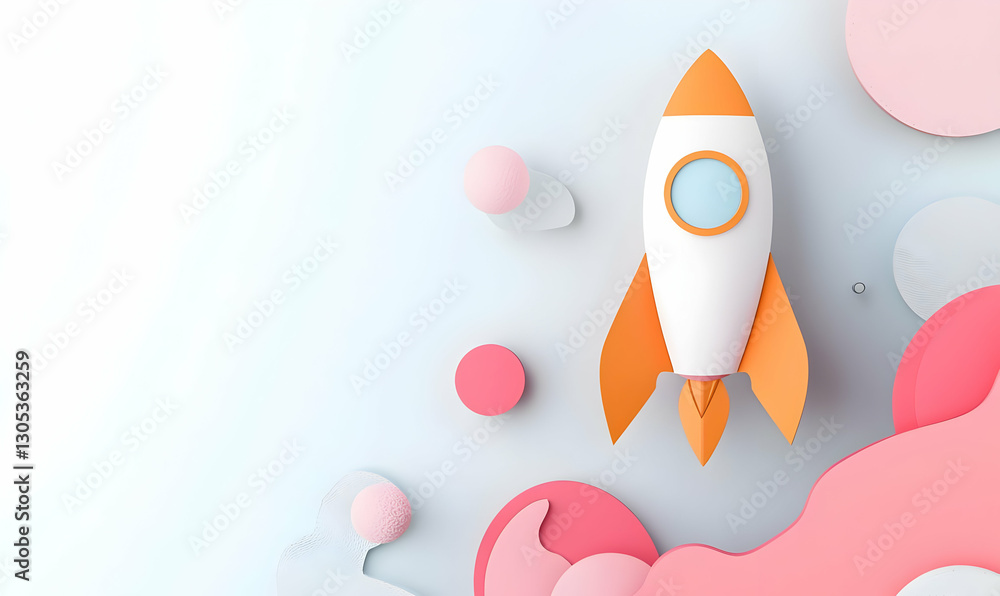 Colorful Rocket Launching into Space with Geometric Background Design Colorful Rocket Launching into Space with Geometric Background Design